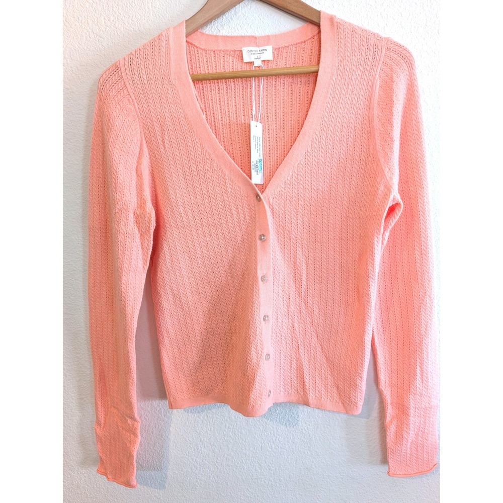 Gentle Fawn Mia Cardigan Peach Pointelle Knit V-Neck NWT Womens L